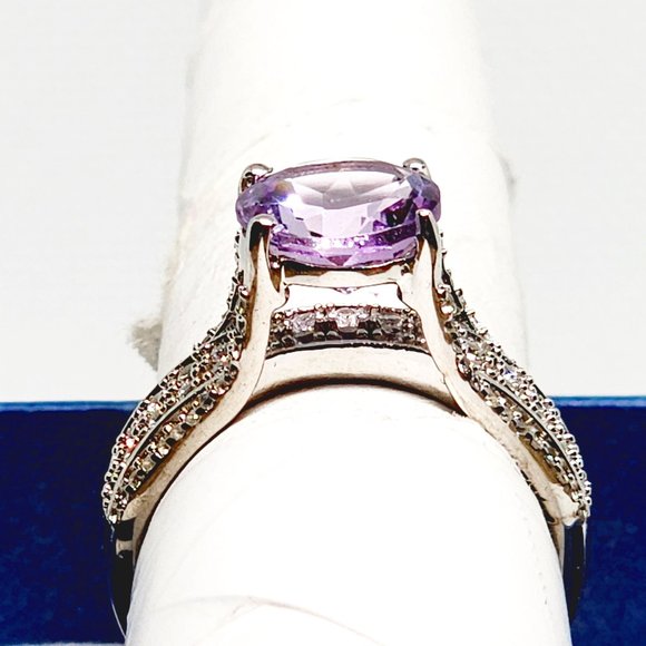 AAA Rose De France Amethyst & Zircon bridge ring in Plat/925SS 3.25 tcw size 8 - Picture 6 of 6
